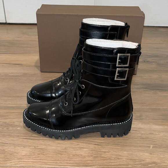NWT Anthropologie Jon Josef Gwendolyn Black Leather Combat Boots size 5 - Picture 5 of 8